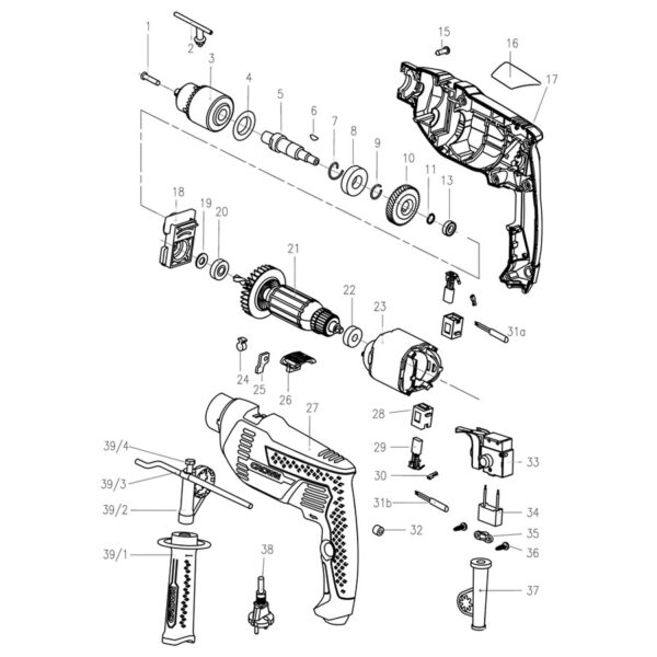 Hammer drill with three crown crown systems, model CT10129