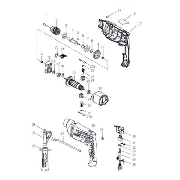 Crown hammer drill with three wrench systems, model CT10128